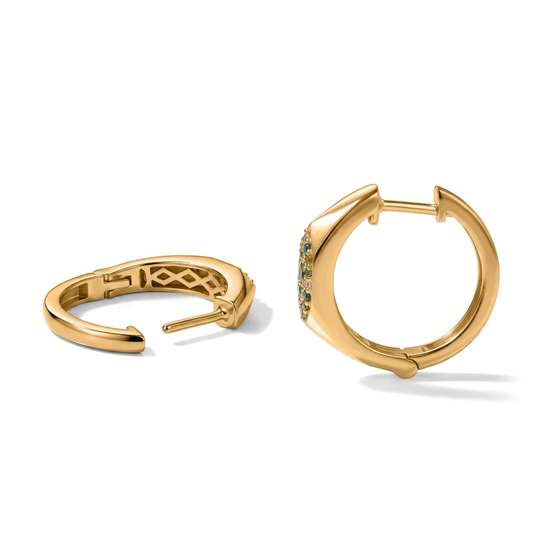 D'Joy mehrfarbige Diamant Ohrringe, 925 Silber 750 Gelbgold Vermeil - 0,24 ct.