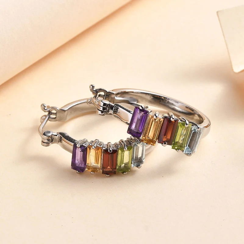 Roter Granat, Himmelblauer Topas Ohrringe Edelstahl ca. 4,11 ct.