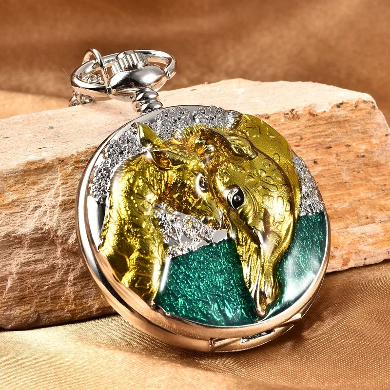 Strada - Weiße Kristall Taschenuhr im Bienenstock Design, japanisches Uhrwerk, goldfarben