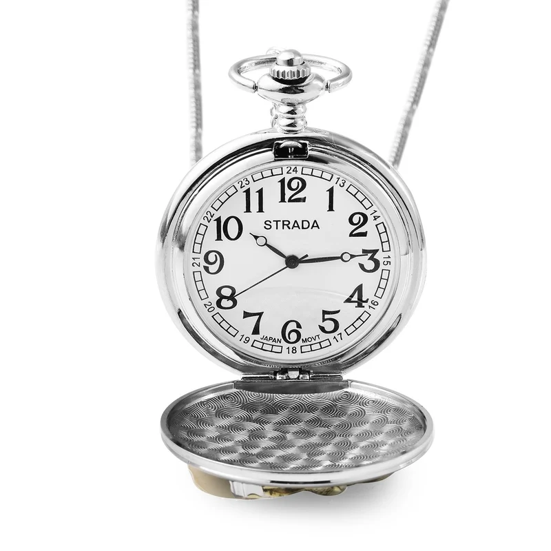 Strada - Weiße Kristall Taschenuhr im Bienenstock Design, japanisches Uhrwerk, goldfarben