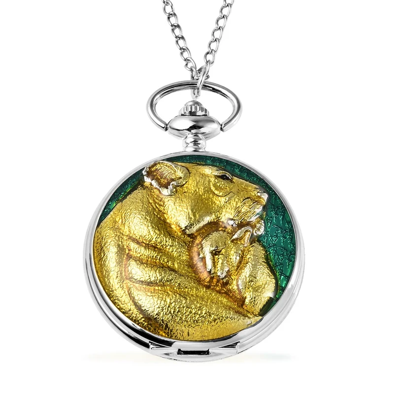 Strada - Weiße Kristall Taschenuhr im Bienenstock Design, japanisches Uhrwerk, goldfarben