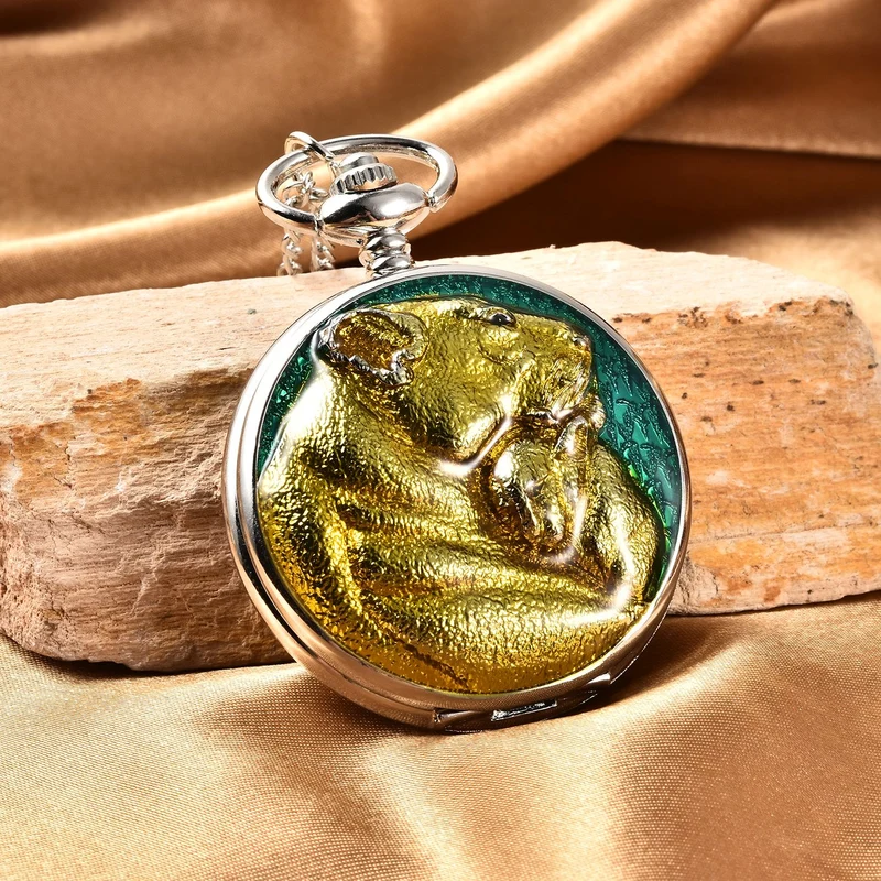 Strada - Weiße Kristall Taschenuhr im Bienenstock Design, japanisches Uhrwerk, goldfarben