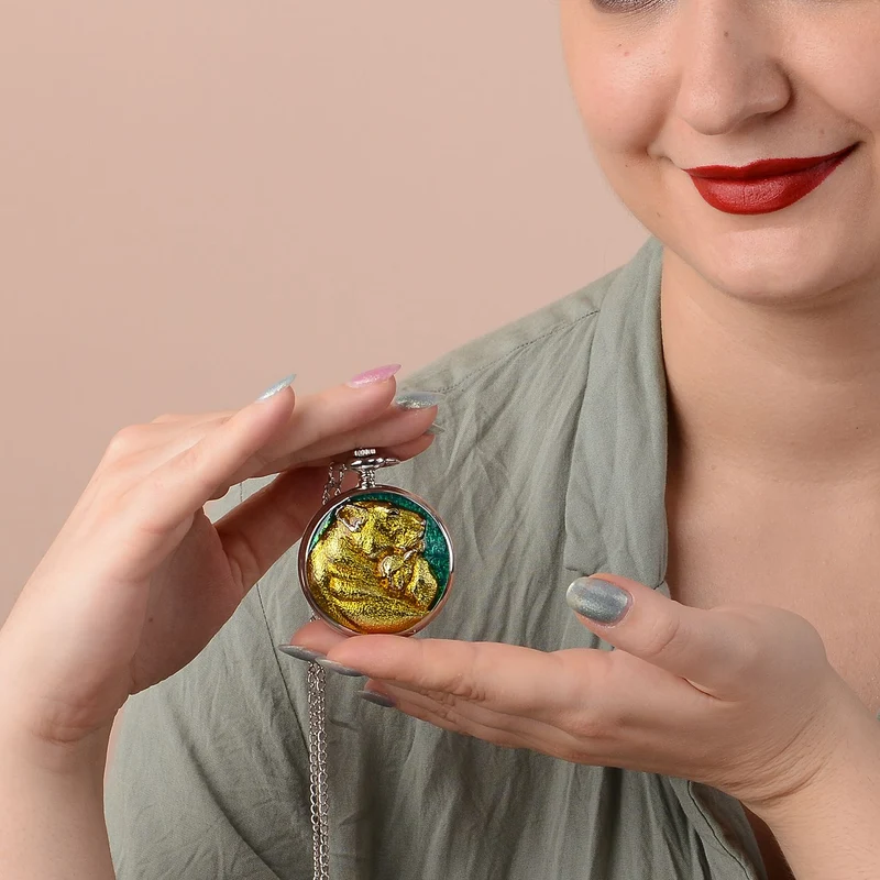 Strada - Weiße Kristall Taschenuhr im Bienenstock Design, japanisches Uhrwerk, goldfarben