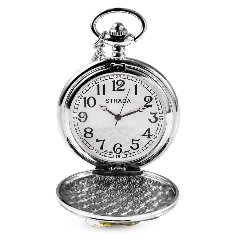 Strada - Weiße Kristall Taschenuhr im Bienenstock Design, japanisches Uhrwerk, goldfarben