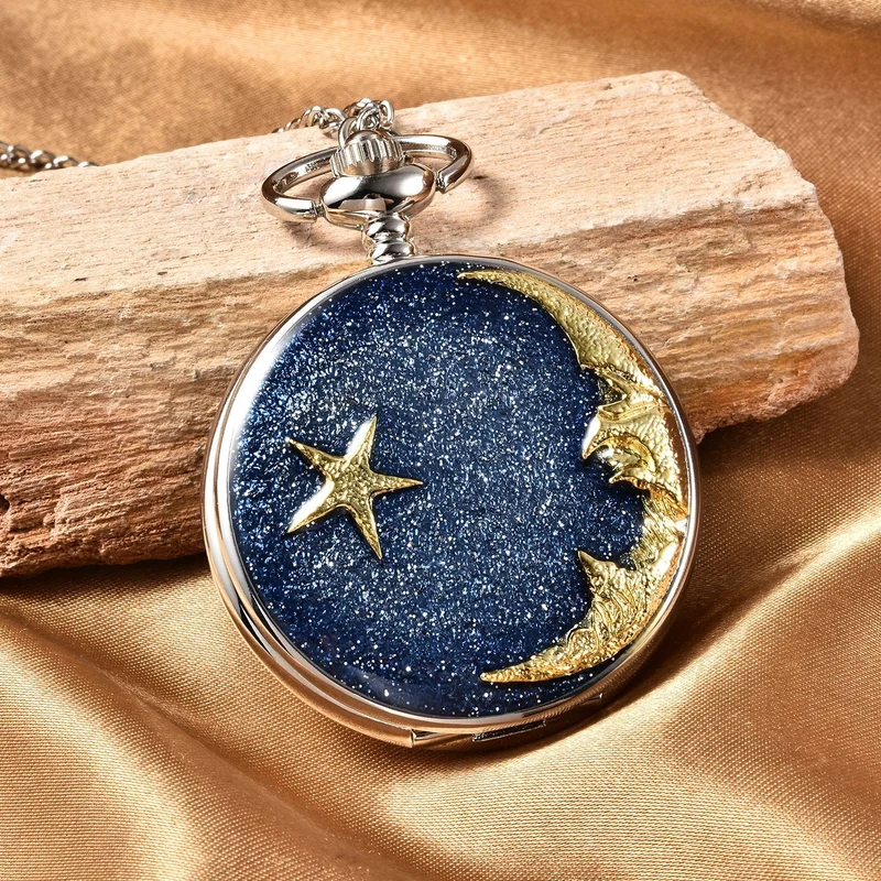 Strada - Weiße Kristall Taschenuhr im Bienenstock Design, japanisches Uhrwerk, goldfarben