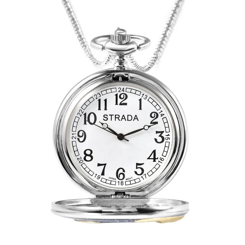 Strada - Weiße Kristall Taschenuhr im Bienenstock Design, japanisches Uhrwerk, goldfarben