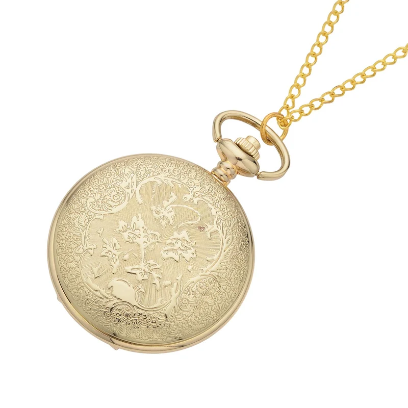 Strada - Weiße Kristall Taschenuhr im Bienenstock Design, japanisches Uhrwerk, goldfarben
