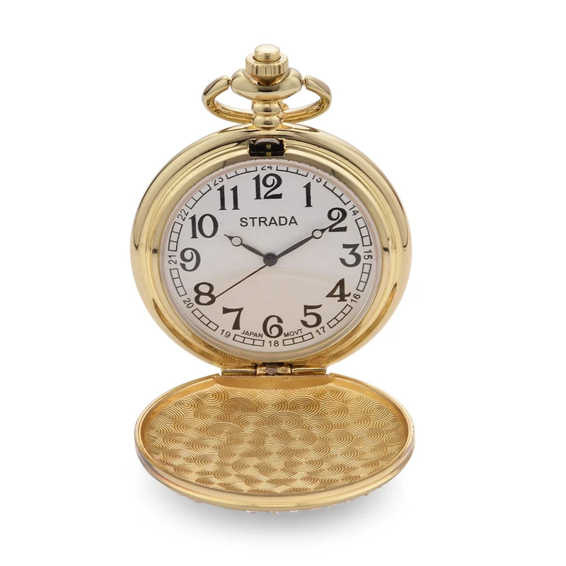 Strada - Weiße Kristall Taschenuhr im Bienenstock Design, japanisches Uhrwerk, goldfarben