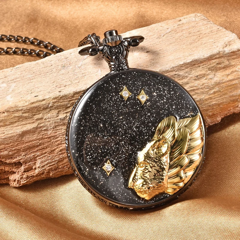 Strada - Weiße Kristall Taschenuhr im Bienenstock Design, japanisches Uhrwerk, goldfarben