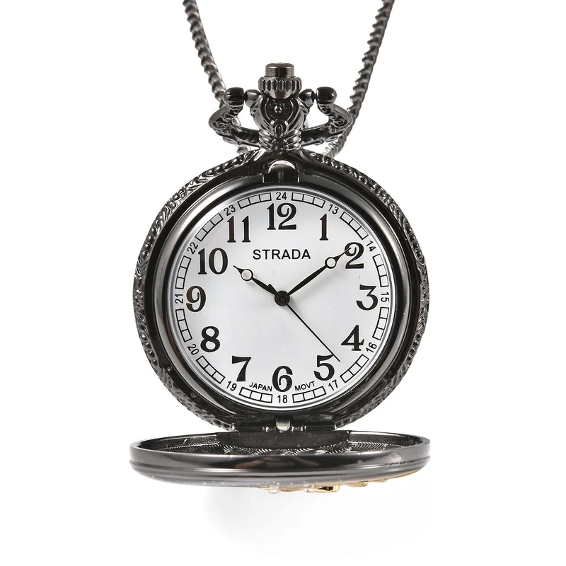 Strada - Weiße Kristall Taschenuhr im Bienenstock Design, japanisches Uhrwerk, goldfarben