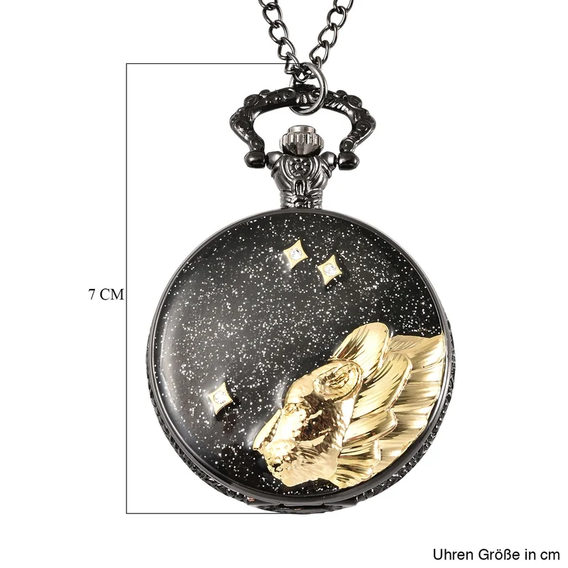 Strada - Weiße Kristall Taschenuhr im Bienenstock Design, japanisches Uhrwerk, goldfarben