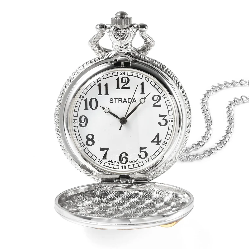 Strada - Weiße Kristall Taschenuhr im Bienenstock Design, japanisches Uhrwerk, goldfarben