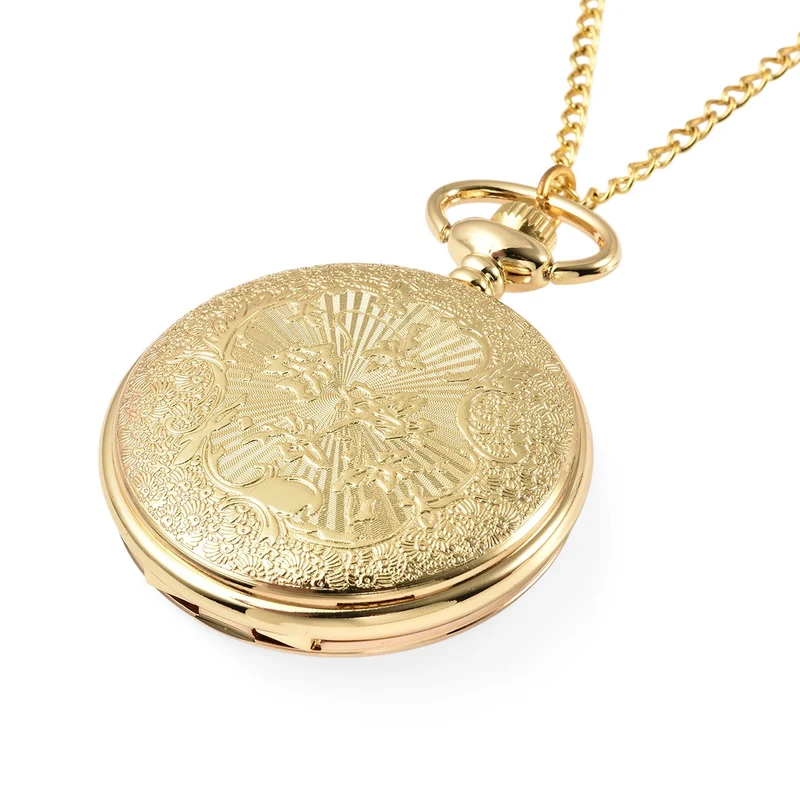 Strada - Weiße Kristall Taschenuhr im Bienenstock Design, japanisches Uhrwerk, goldfarben