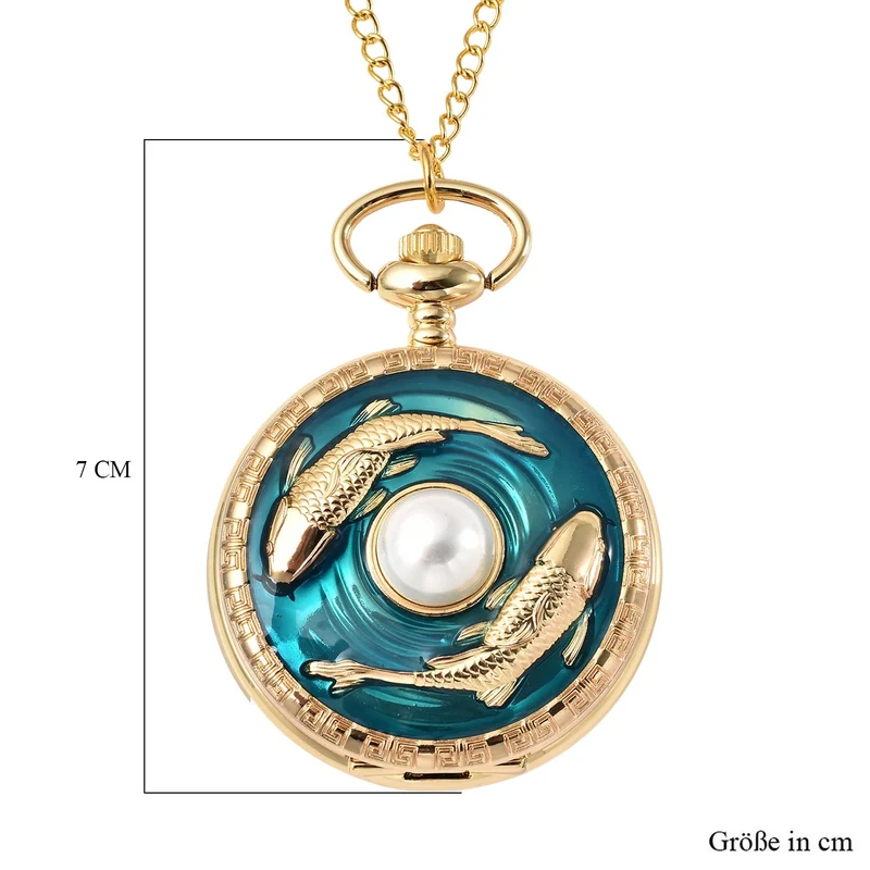 Strada - Weiße Kristall Taschenuhr im Bienenstock Design, japanisches Uhrwerk, goldfarben