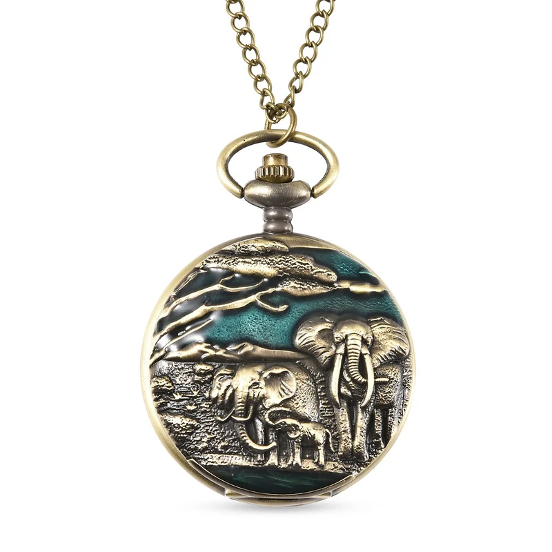 Strada - Weiße Kristall Taschenuhr im Bienenstock Design, japanisches Uhrwerk, goldfarben