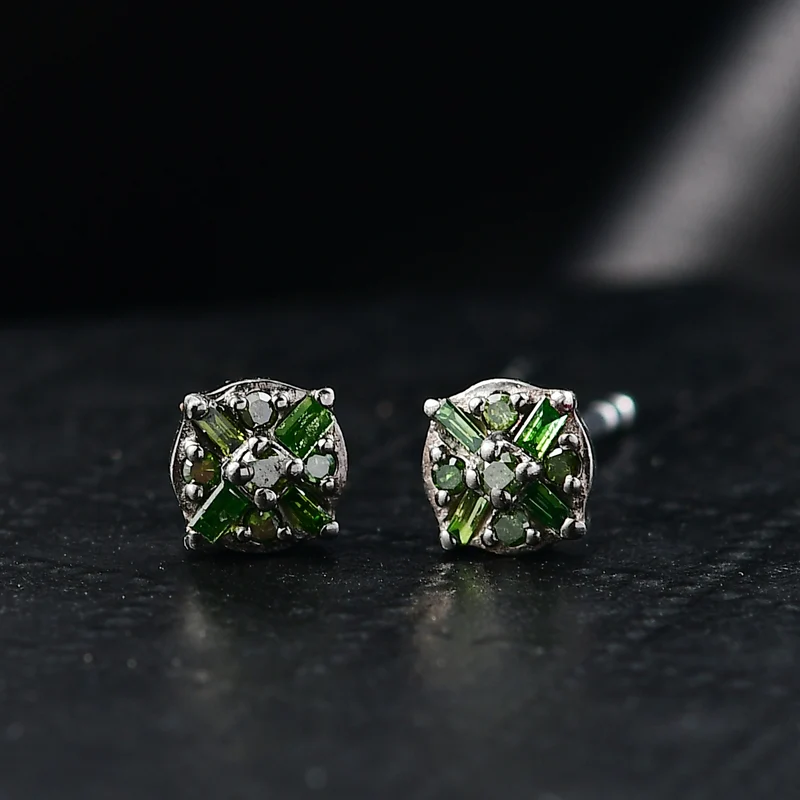 D'Joy Grüner Diamant Ohrringe 925 Silber rhodiniert ca. 0.15 ct