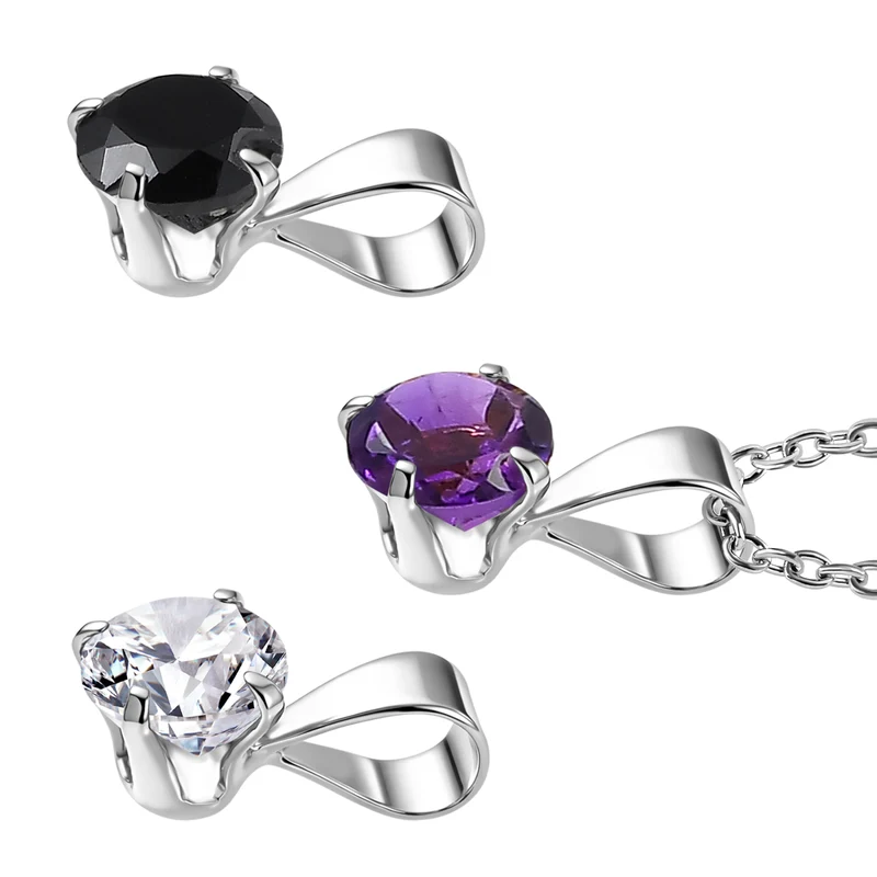 3er Set Anhänger mit Afrikanischem Amethyst, Schwarzem Spinell und Weißem Topas, 925 Silber und 316L Edelstahl, platiniert, Kette ca. 50 cm, ca. 1,50 ct