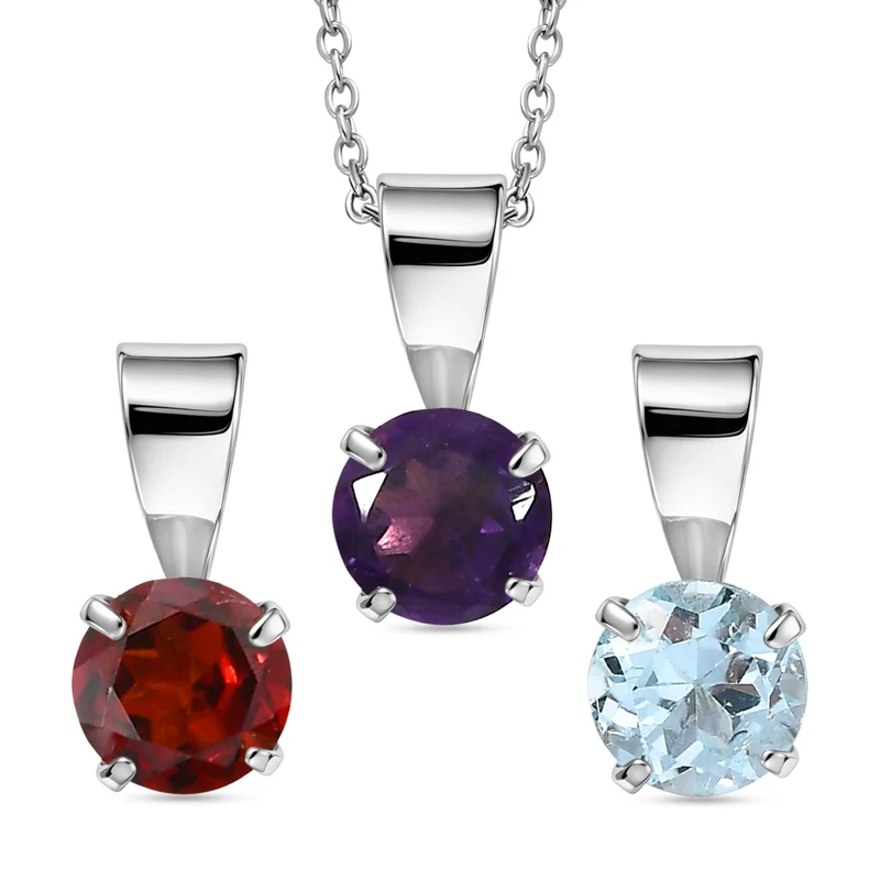 Roter Granat, Afrikanischer Amethyst Schmuckset ca. 50 cm 925 Silber Platiniert und Edelstahl Platiniert ca. 1,50 ct.