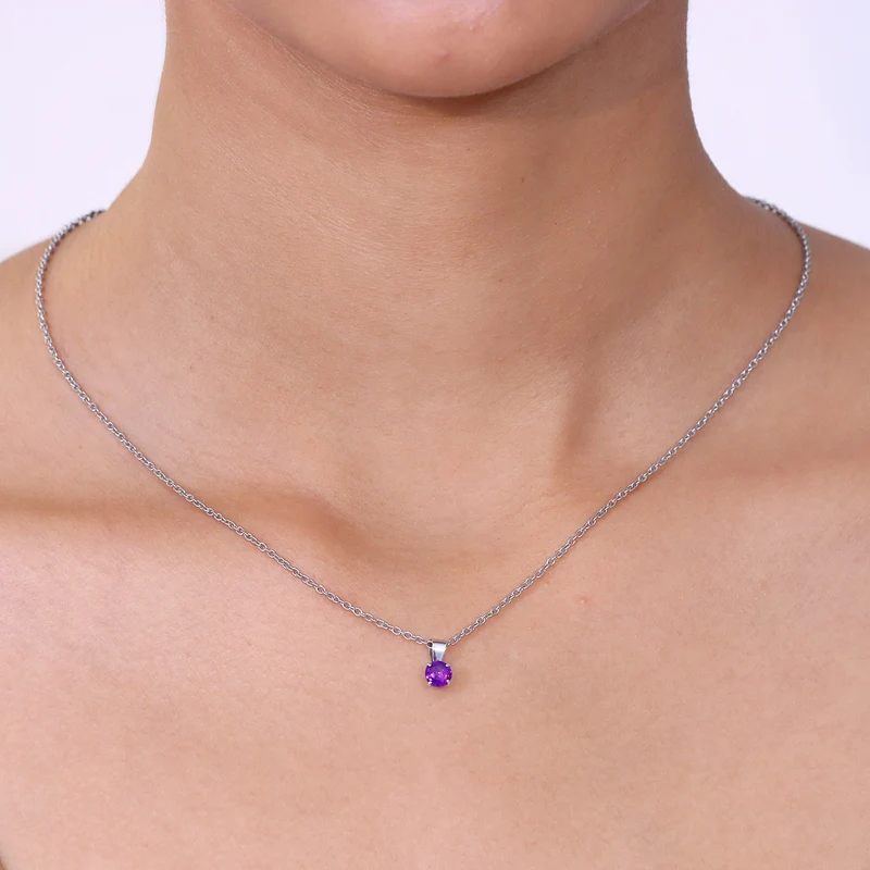 Roter Granat, Afrikanischer Amethyst Schmuckset ca. 50 cm 925 Silber Platiniert und Edelstahl Platiniert ca. 1,50 ct.