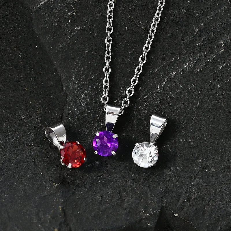 Roter Granat, Afrikanischer Amethyst Schmuckset ca. 50 cm 925 Silber Platiniert und Edelstahl Platiniert ca. 1,50 ct.