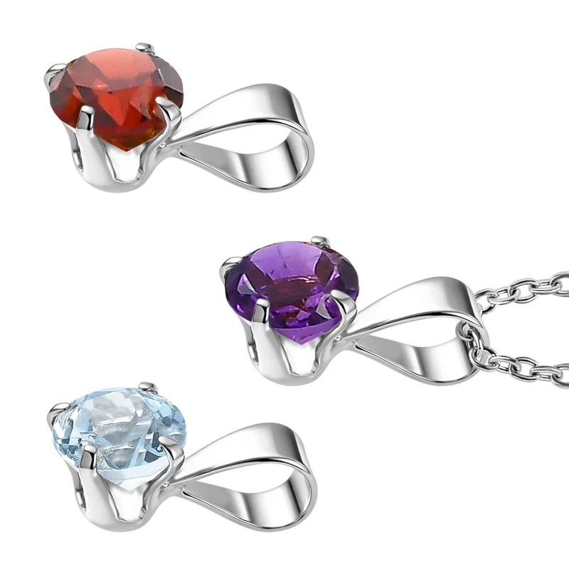Roter Granat, Afrikanischer Amethyst Schmuckset ca. 50 cm 925 Silber Platiniert und Edelstahl Platiniert ca. 1,50 ct.