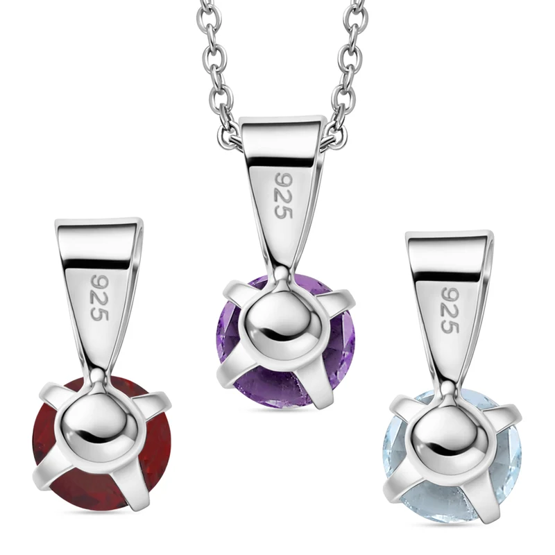 Roter Granat, Afrikanischer Amethyst Schmuckset ca. 50 cm 925 Silber Platiniert und Edelstahl Platiniert ca. 1,50 ct.