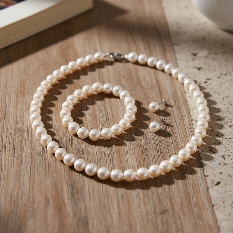 Pfaufarbenes Muschelkernperle Schmuckset, 316L Edelstahl