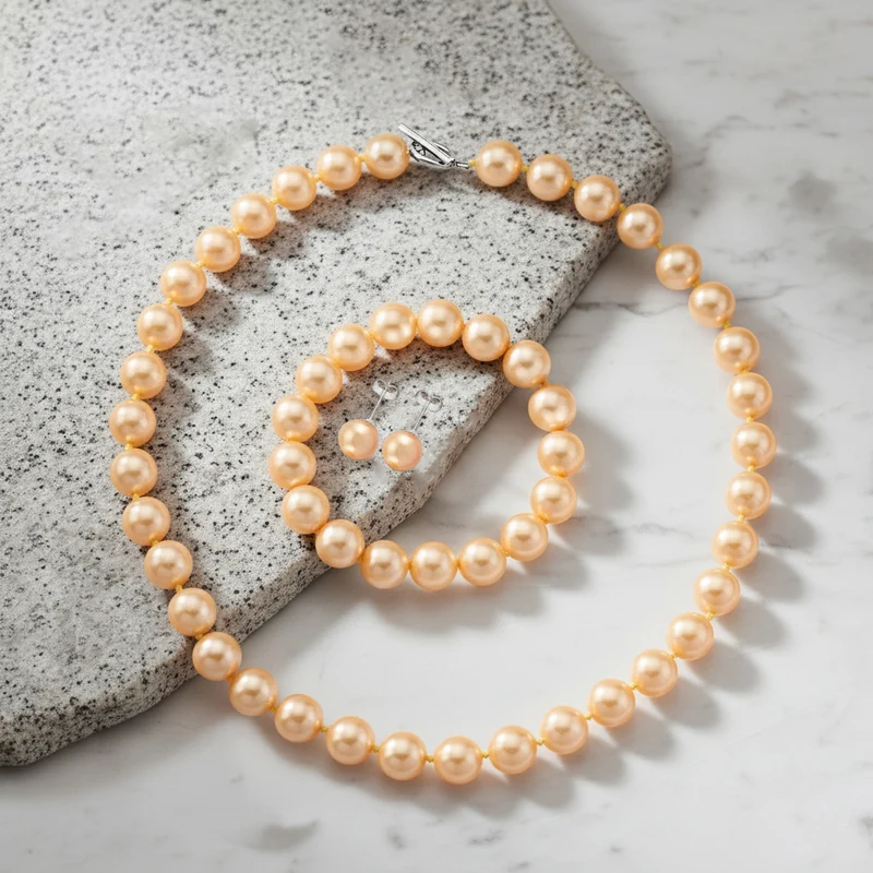 Pfaufarbenes Muschelkernperle Schmuckset, 316L Edelstahl