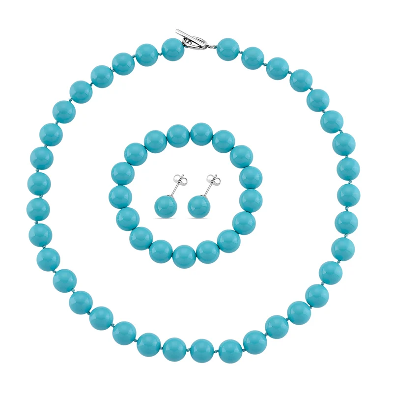 Pfaufarbenes Muschelkernperle Schmuckset, 316L Edelstahl