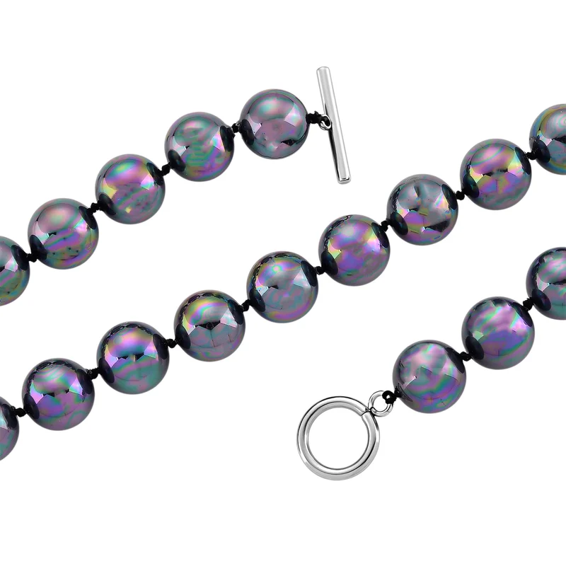 Pfaufarbenes Muschelkernperle Schmuckset, 316L Edelstahl