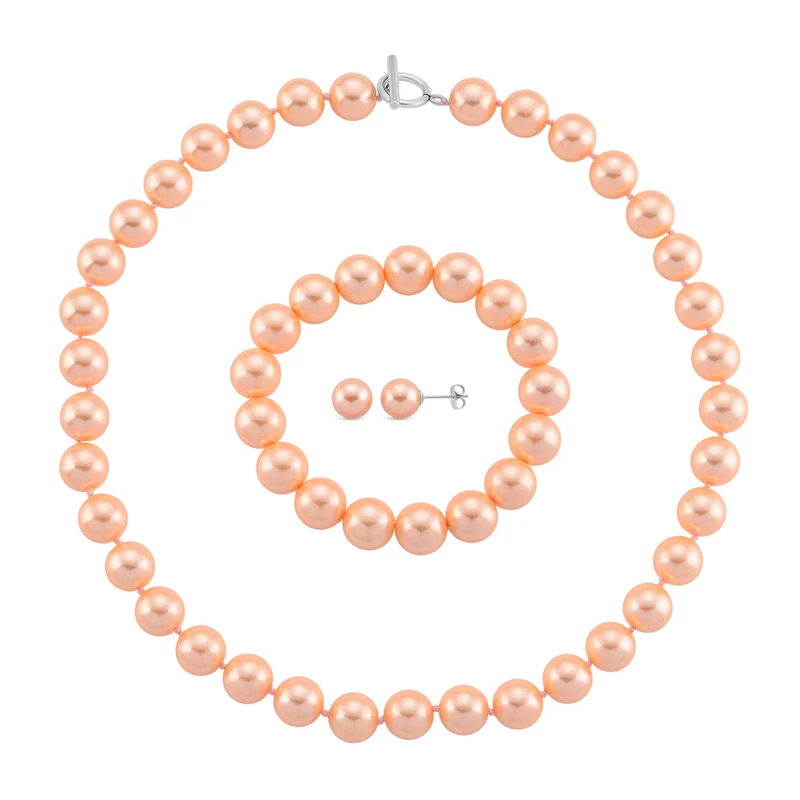 Pfaufarbenes Muschelkernperle Schmuckset, 316L Edelstahl