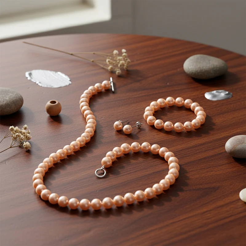 Pfaufarbenes Muschelkernperle Schmuckset, 316L Edelstahl