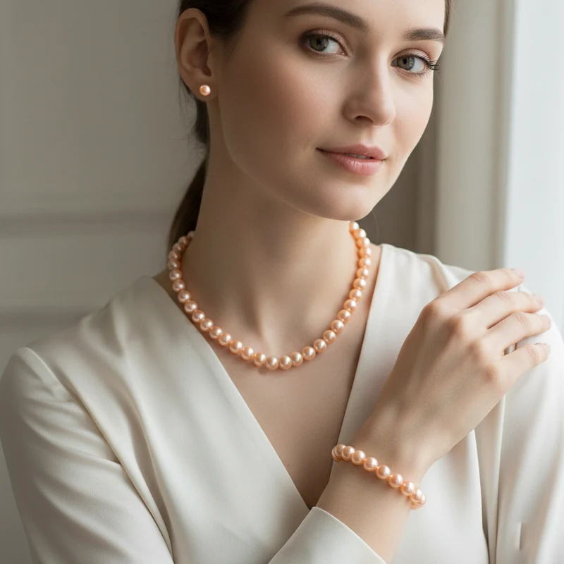 Pfaufarbenes Muschelkernperle Schmuckset, 316L Edelstahl