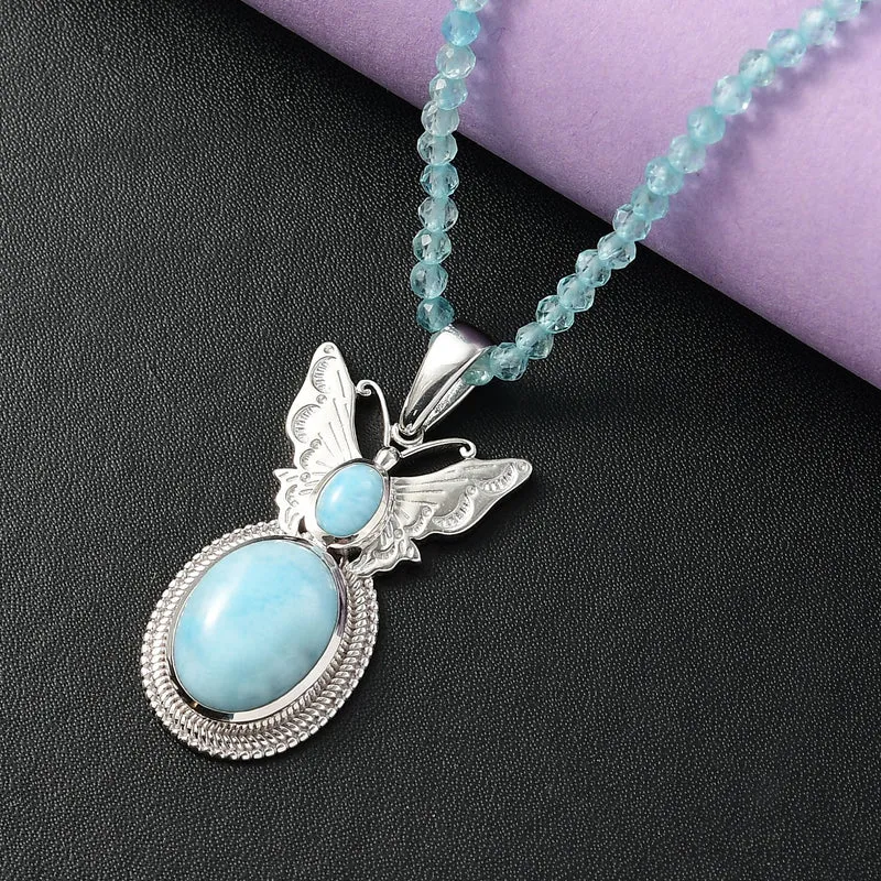 AAA Larimar Anhänger mit Kette ca. 50 cm + 5 cm Extender, 925 Silber rhodiniert ca. 47.49 ct