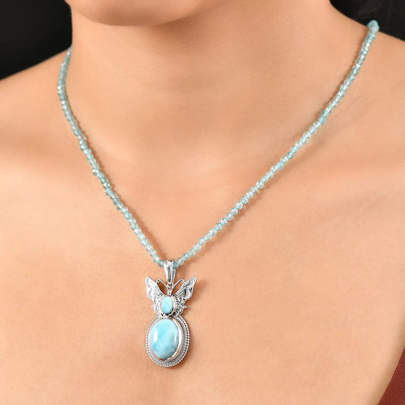 AAA Larimar Anhänger mit Kette ca. 50 cm + 5 cm Extender, 925 Silber rhodiniert ca. 47.49 ct