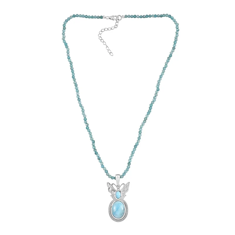 AAA Larimar Anhänger mit Kette ca. 50 cm + 5 cm Extender, 925 Silber rhodiniert ca. 47.49 ct