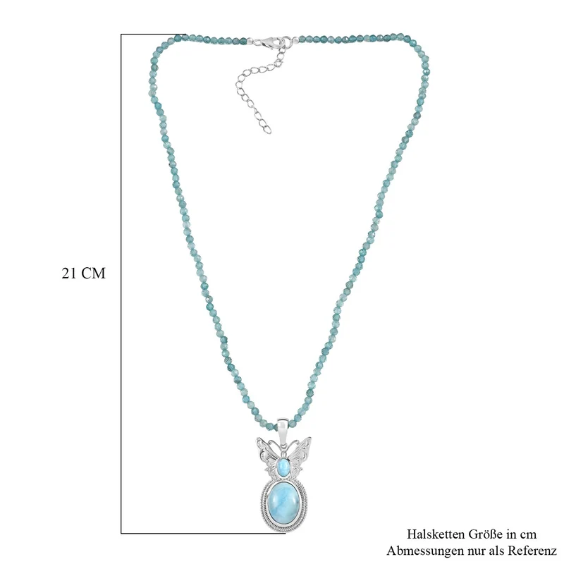 AAA Larimar Anhänger mit Kette ca. 50 cm + 5 cm Extender, 925 Silber rhodiniert ca. 47.49 ct
