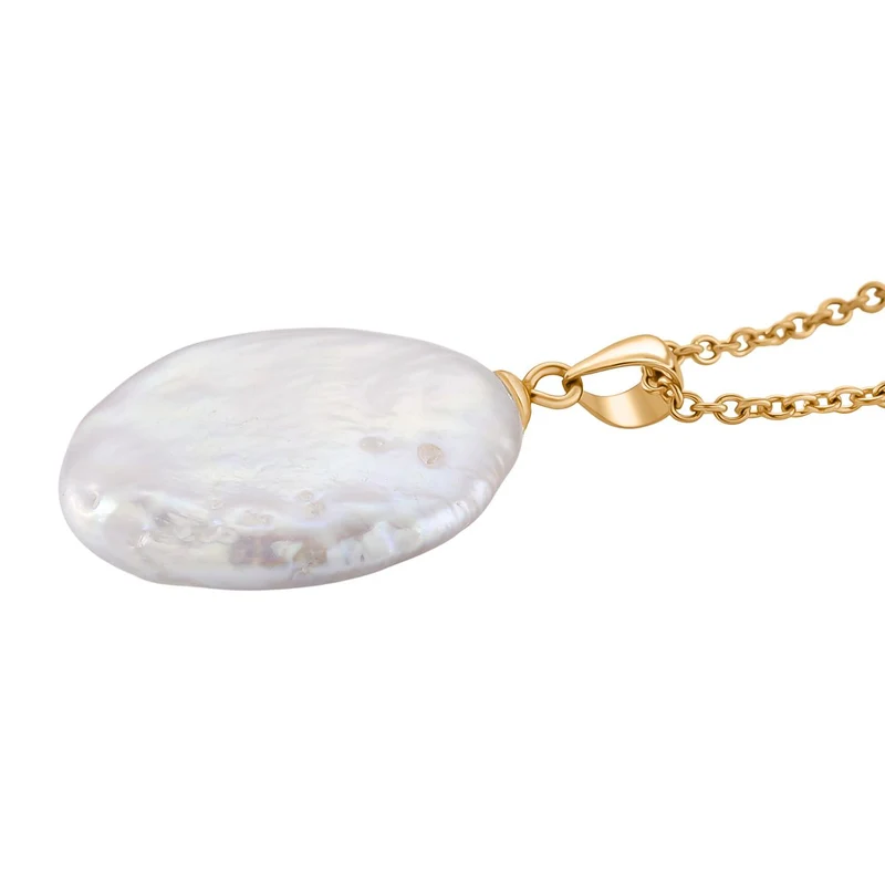Weiße Süßwasser Perle Schmuckset ca. 50 cm 316L Edelstahl Goldton, Nickelfreies Messing Ion-Gelbbeschichtung