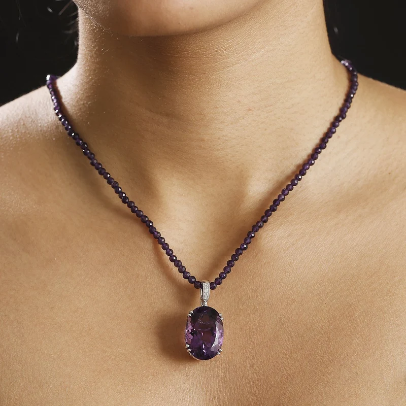 Citrin, Weiße Zirkon Halskette 925 Silber rhodiniert ca. 80.57 ct