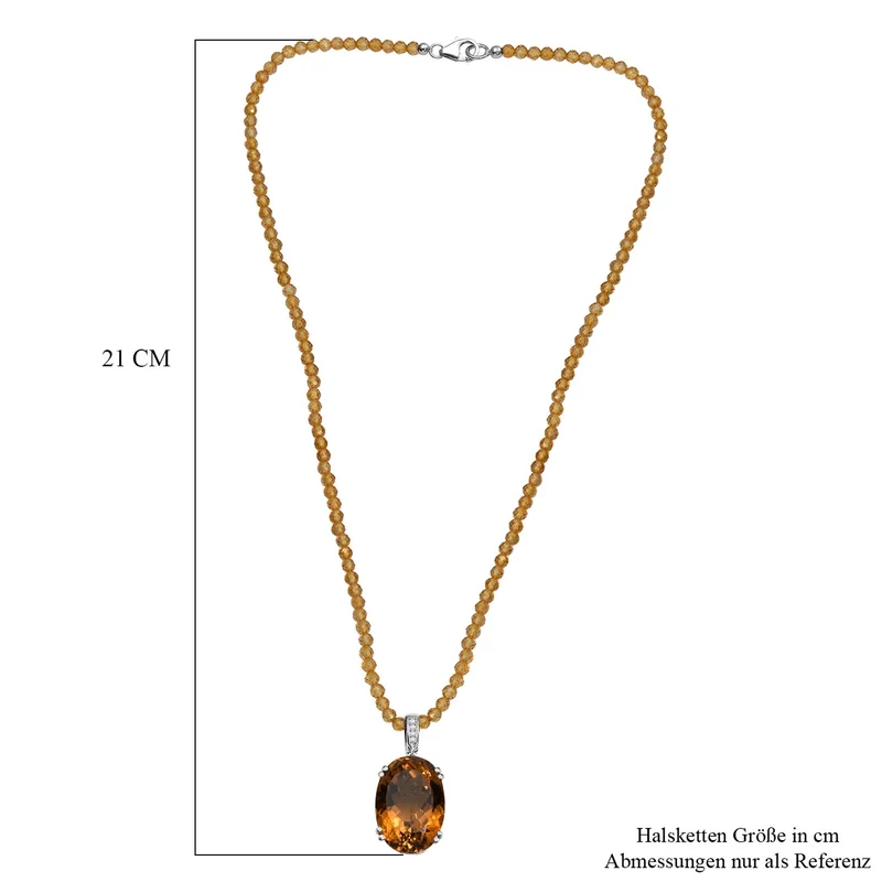 Citrin, Weiße Zirkon Halskette 925 Silber rhodiniert ca. 80.57 ct