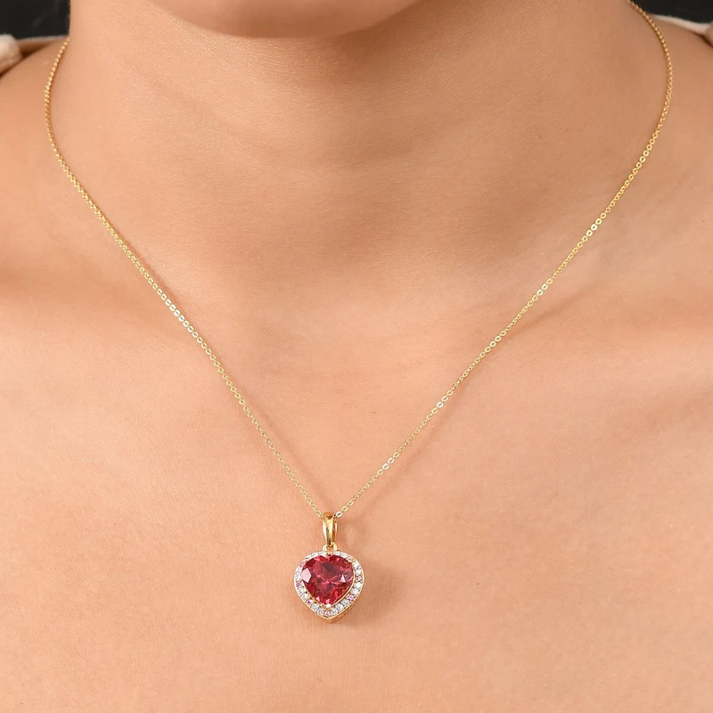 Flame of Grace - D joy Lab Created Padparadscha-Saphir , Moissanit Anhänger mit Kette, 925 Silber 750 Gelbgold Vermeil ca. 6.49 ct