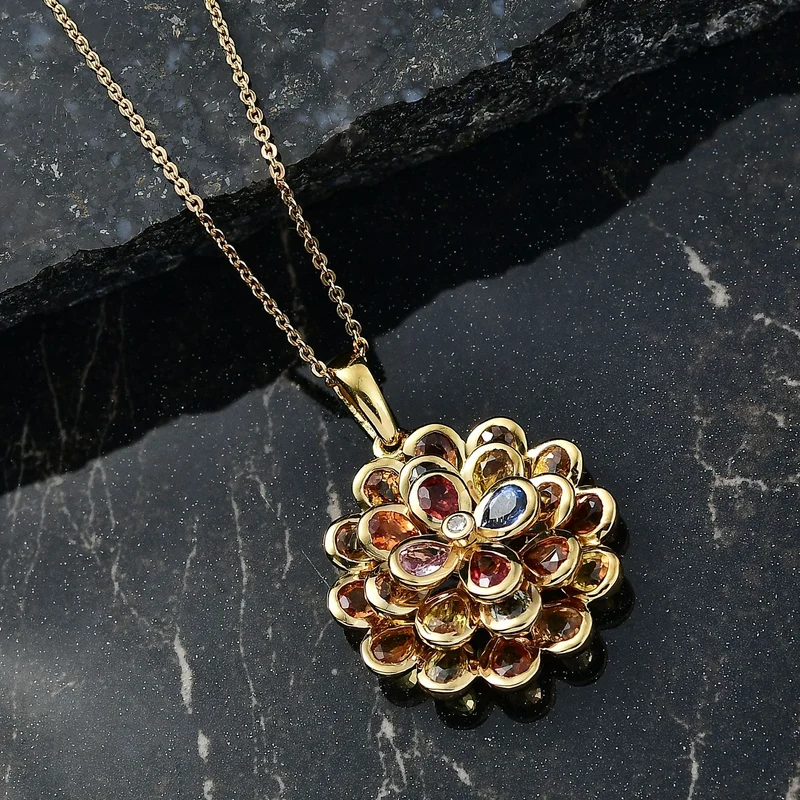 D'Joy AA Blauer Saphir, Mehrfarbig Saphir Schmuckset ca. 50 cm 925 Silber 750 Gelbgold Vermeil ca. 3.44 ct