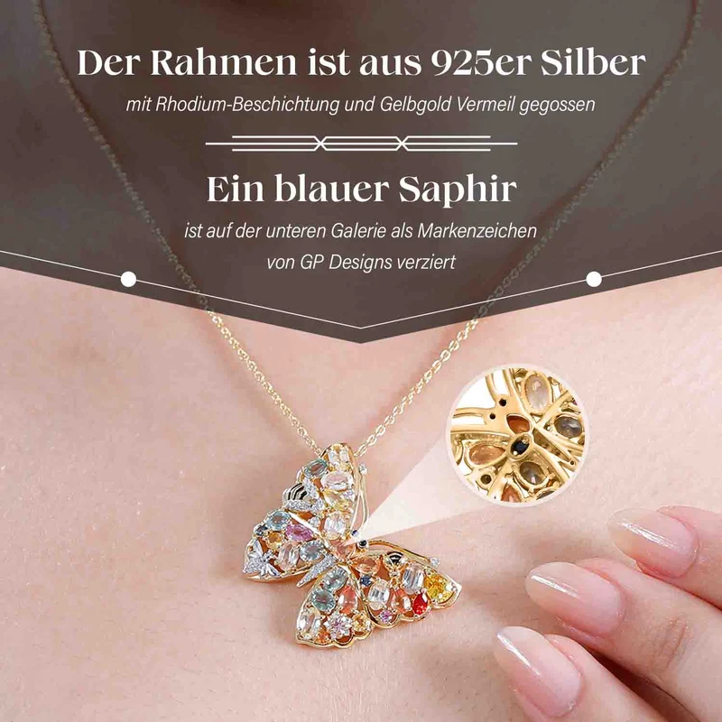 Giuseppe Perez Mehrfarbig Saphir Schmuckset, 925 Silber Rhodiniert und 750 Gelbgold Vermeil ca. 6,24 ct.