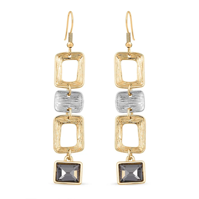 Geometrischem Design Kristall Ohrhänger, Bicolor mit rechteckigen Elementen, goldfarben
