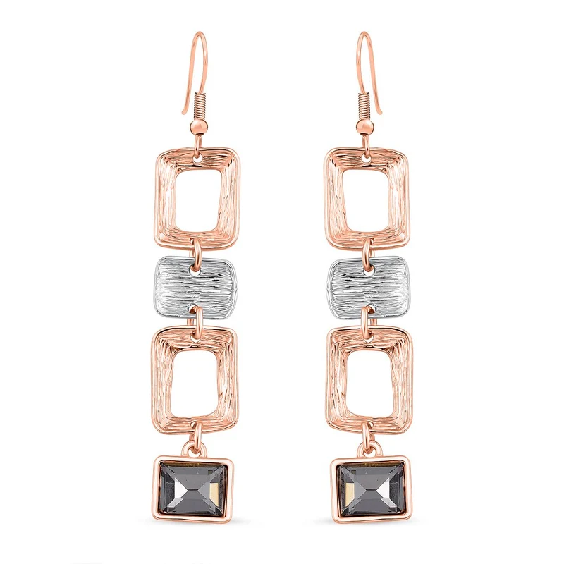 Geometrischem Design Kristall Ohrhänger, Bicolor mit rechteckigen Elementen, goldfarben