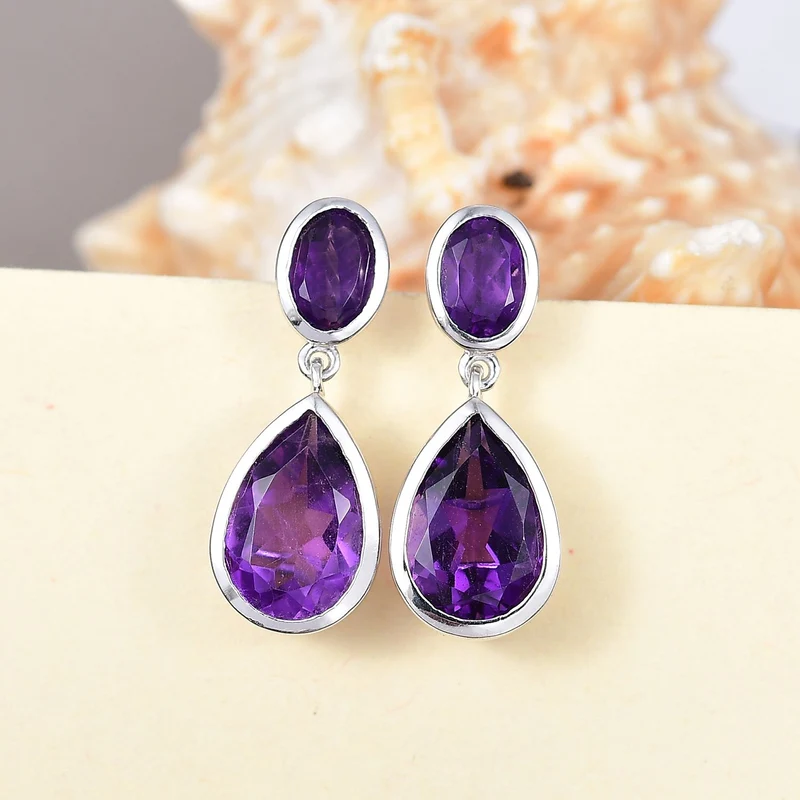 Afrikanischer Amethyst Ohrringe Messing ca. 6,69 ct.
