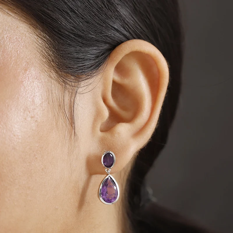 Afrikanischer Amethyst Ohrringe Messing ca. 6,69 ct.