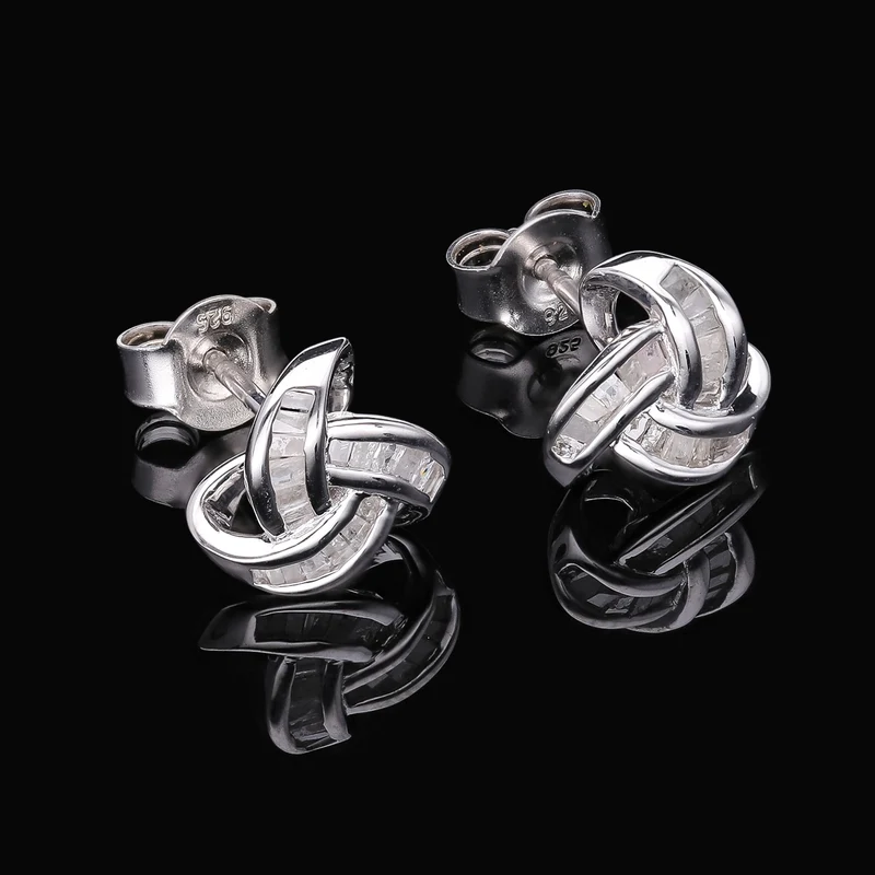 D'Joy blaue Diamant Liebesknoten Ohrstecker, 925 Silber platiniert - 0,25 ct.