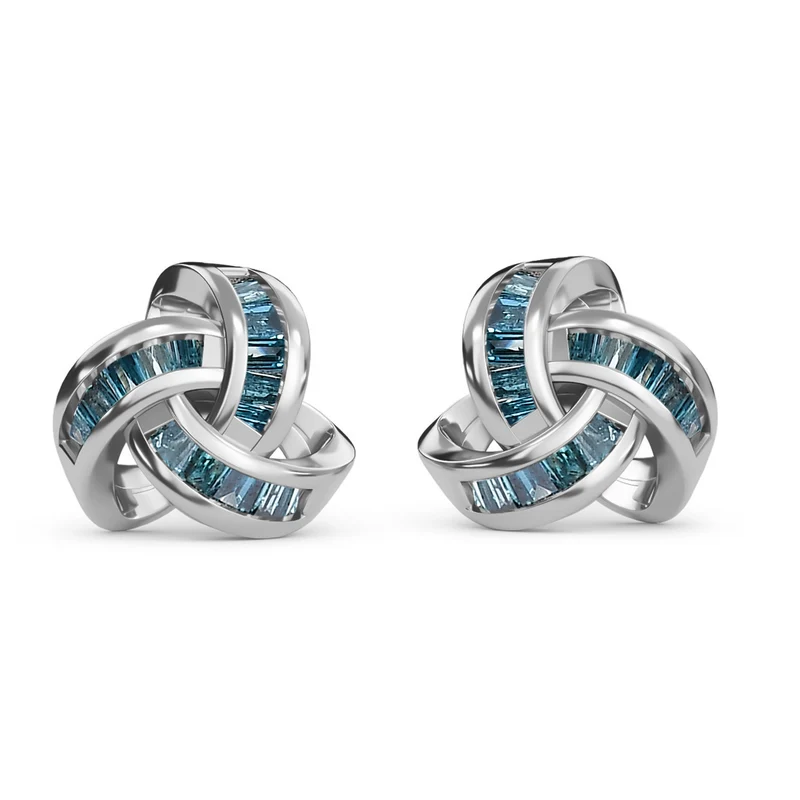 D'Joy blaue Diamant Liebesknoten Ohrstecker, 925 Silber platiniert - 0,25 ct.