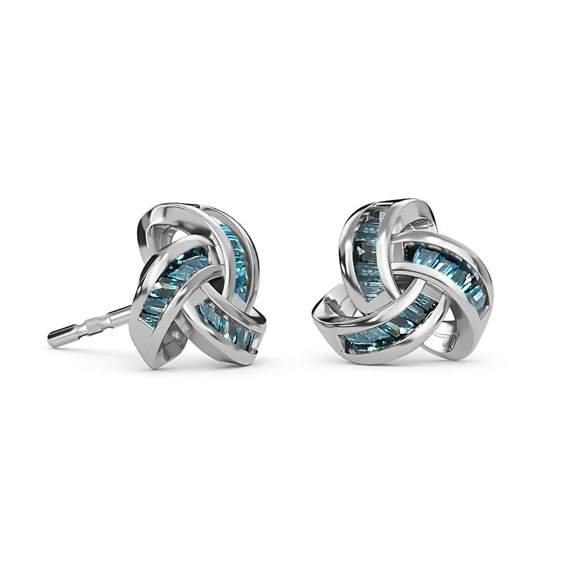 D'Joy blaue Diamant Liebesknoten Ohrstecker, 925 Silber platiniert - 0,25 ct.